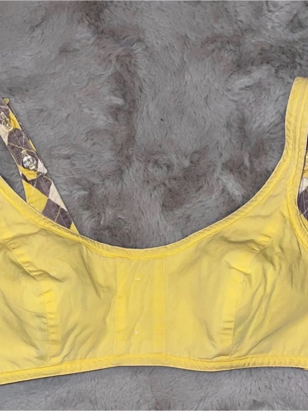 Vintage Roxanne Argyle Longline Bra Top Yellow Brown Size 14 36B